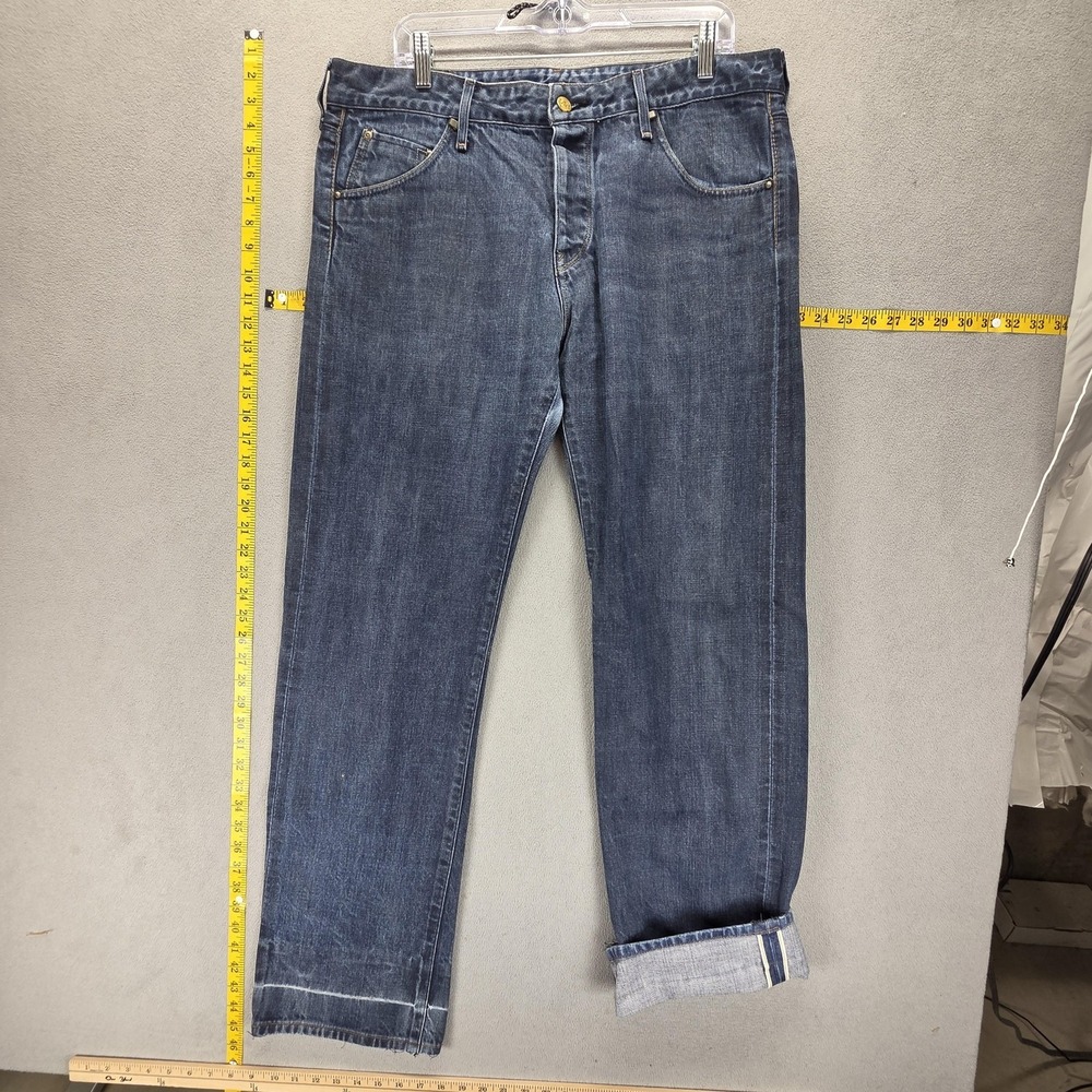 VTG Lee Jeans Womens 33x33 Blue Selvedge Evan High Rise Straight Button Fly